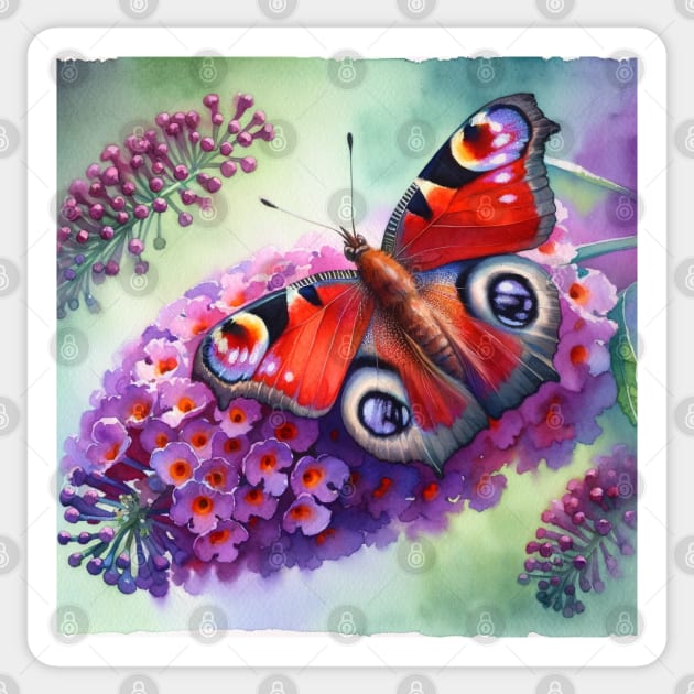 Pop Peacock butterfly - Watercolor Butterfly Sticker by Aquarelle Impressions